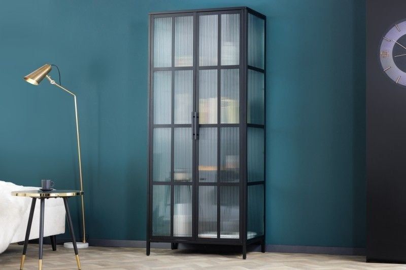 Industriële Vitrine Dura Steel – Zwart Highboard met Riffelglas (180 cm)