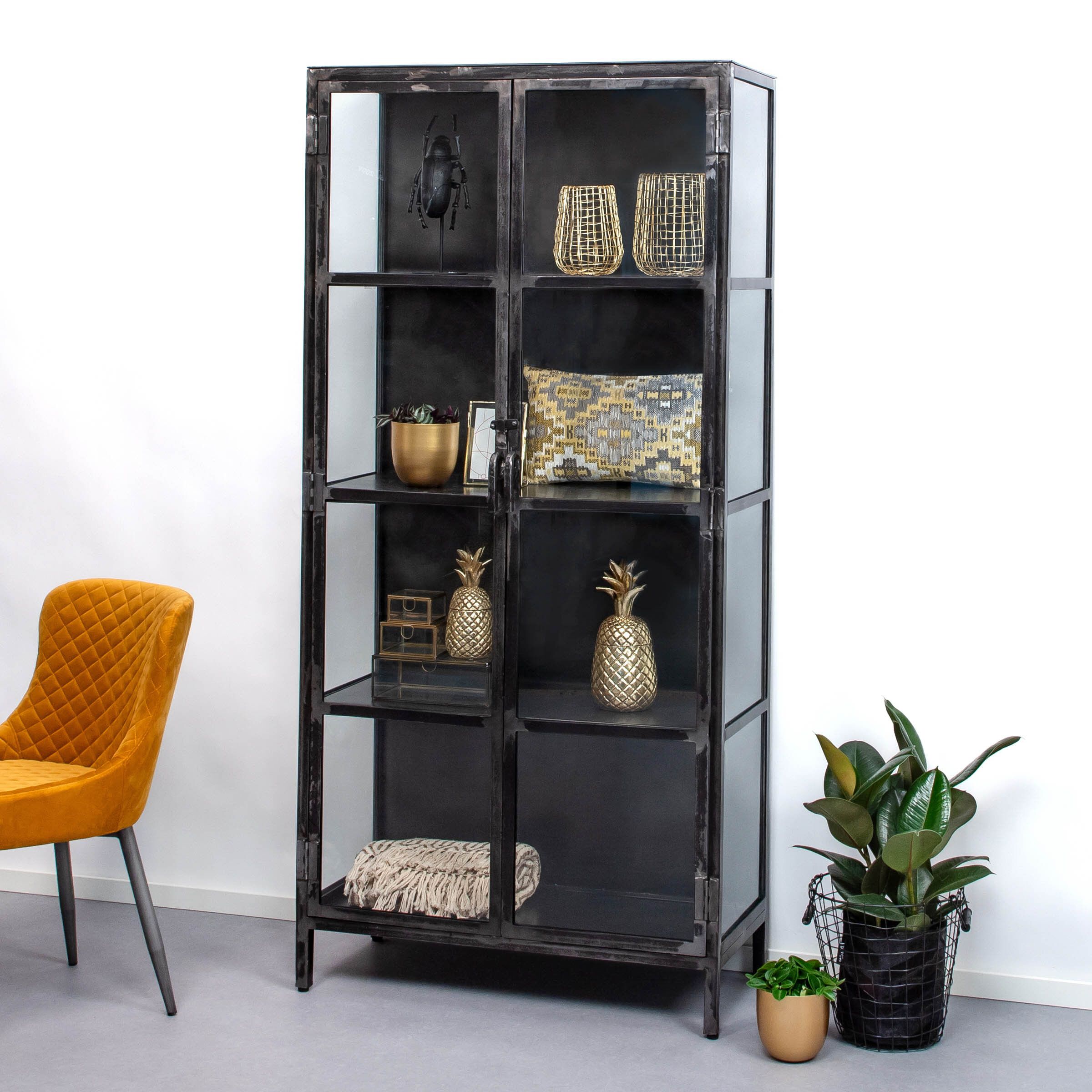 Industriële vitrinekast Rift Metal – stijlvolle gunmetal opbergkast 90 × 190 cm