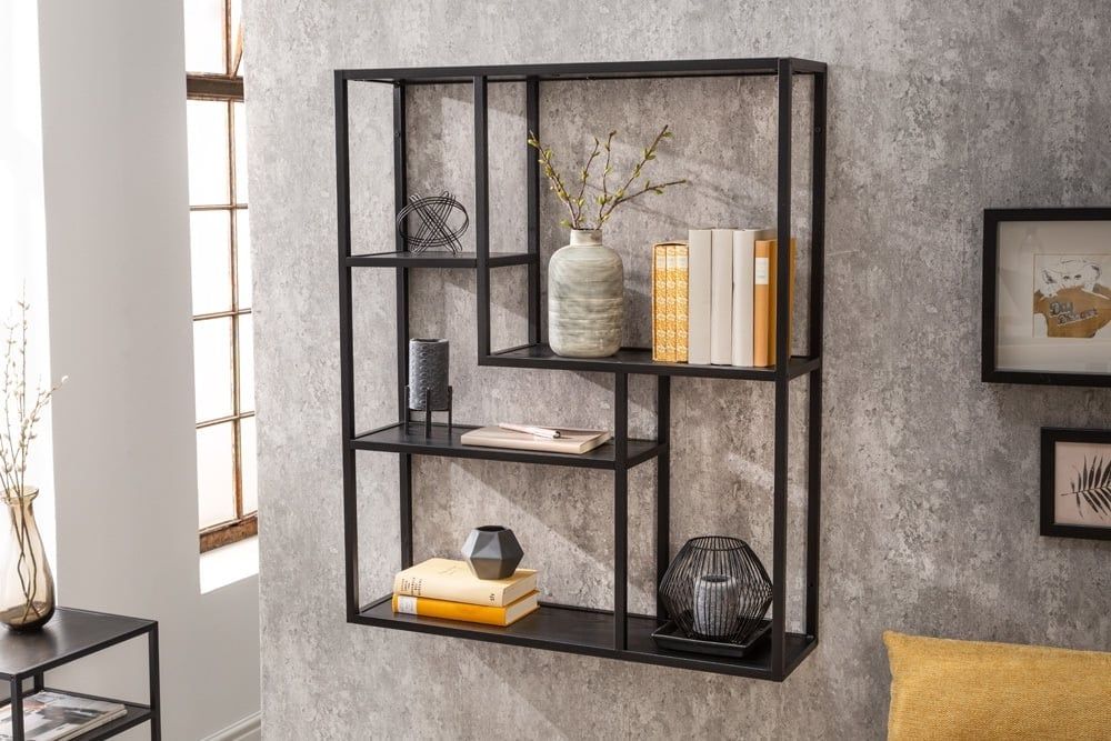 Industriële Wandplank Slim Line – Zwarte Essen, 91 cm, Vijf Planken