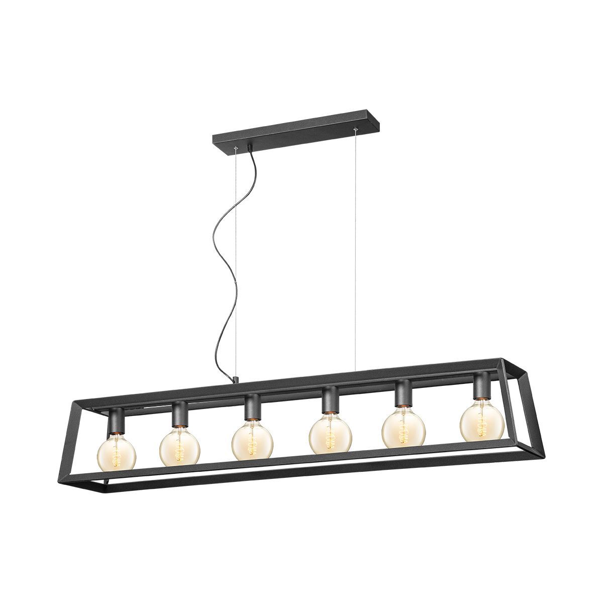 Industriële zwarte 6‑lichts hanglamp Dito – 140 cm modern frame voor de eettafel