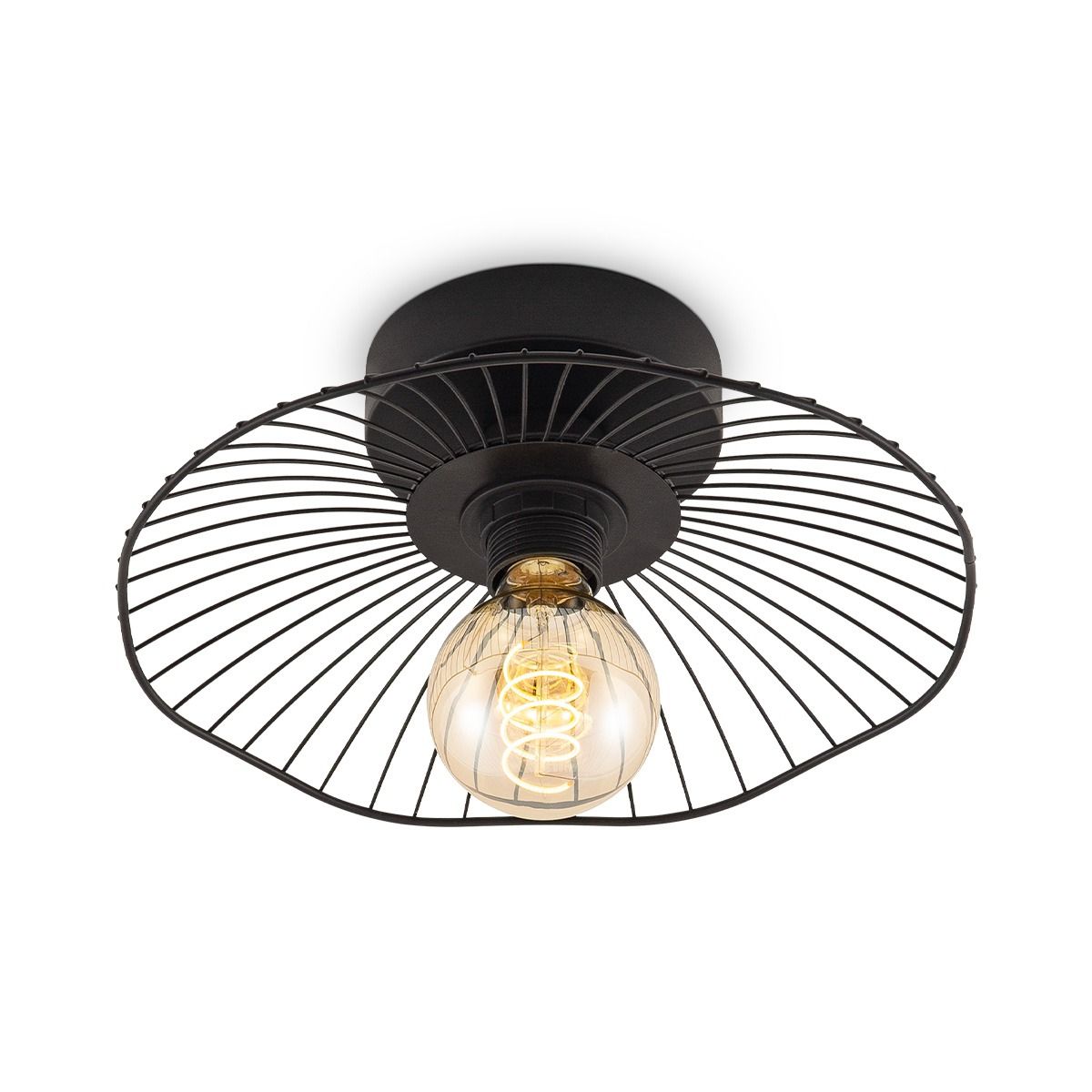 Industriële Zwarte Plafondlamp met Paraplu‑vormige Lampenkap – Ø30 cm, E27