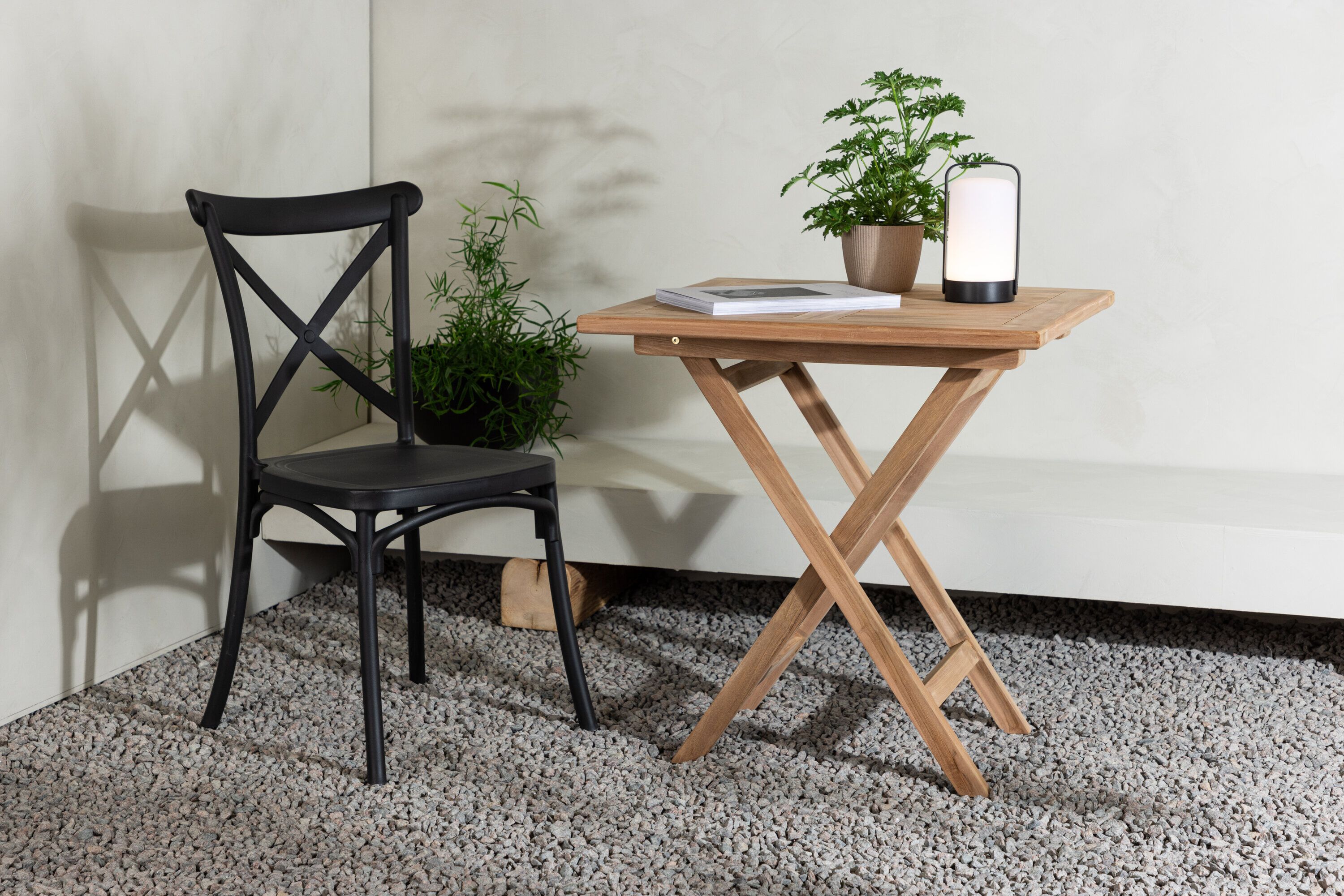 Inklapbare Bistrotafel Amberia van Nohr – Natureel Teakhout, 70 x 70 cm