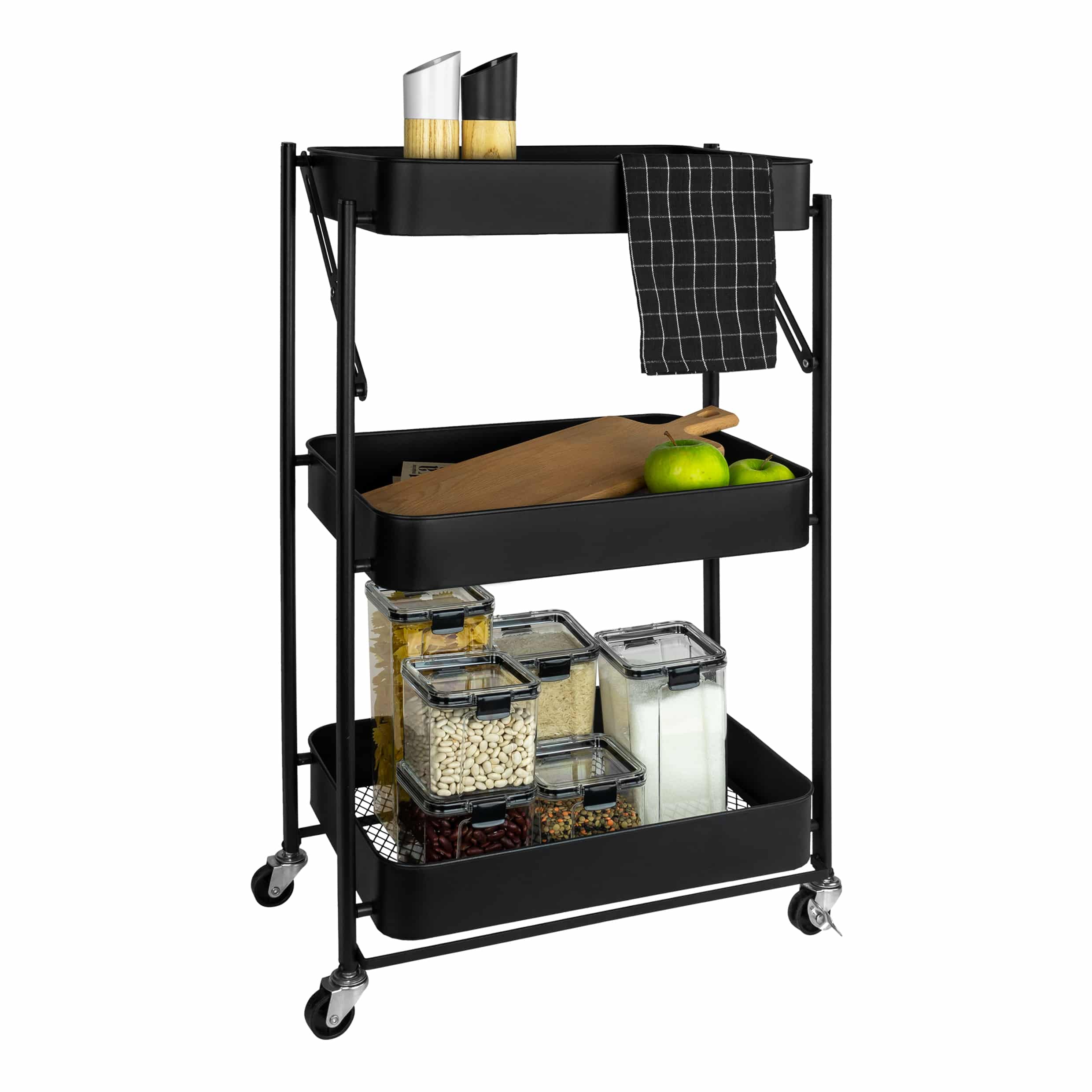 Inklapbare QUVIO keukentrolley zwart – compact, stijlvol en functioneel