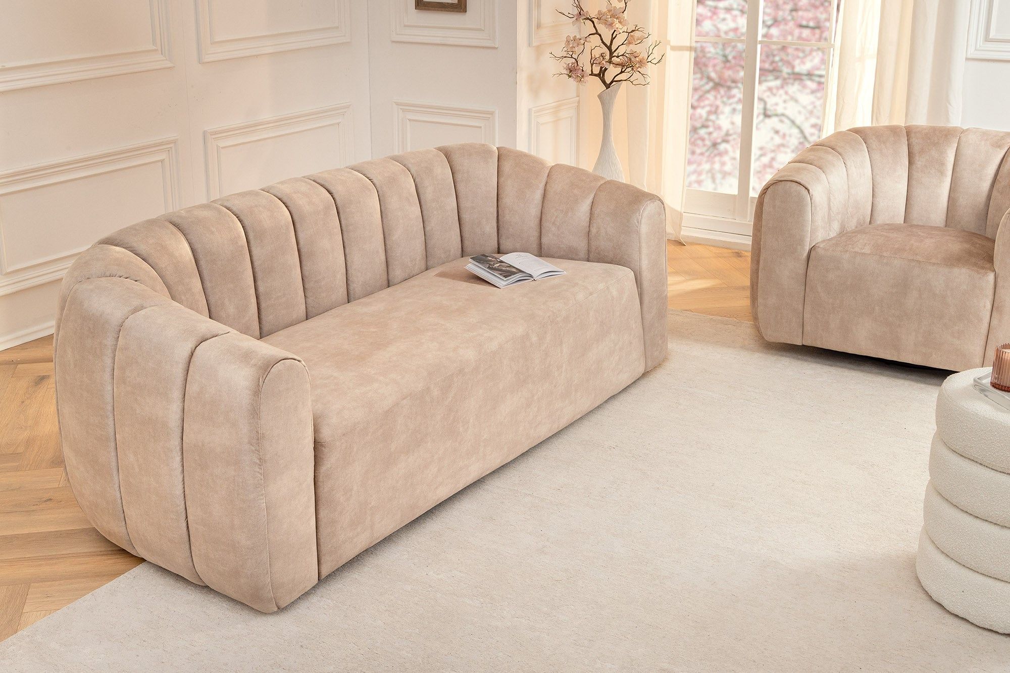 Invicta Interior 3‑zitbank Babylon – Luxe fluwelen zitcomfort in champagne beige (200 cm)
