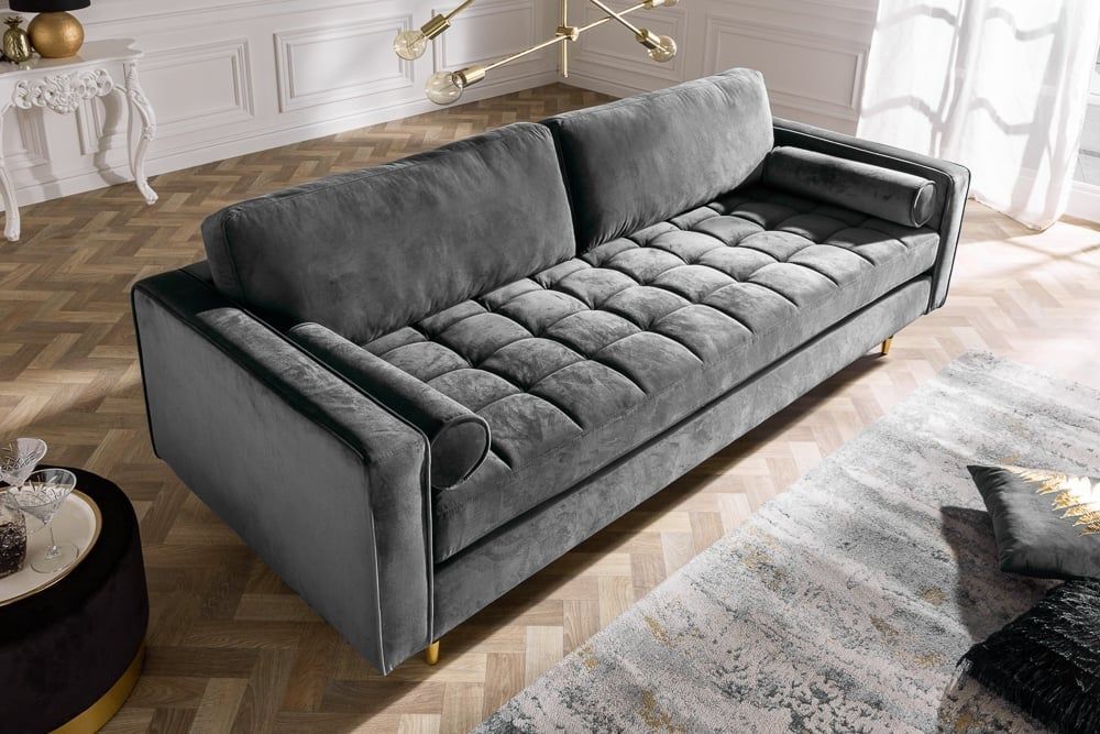 Invicta Interior 3‑zits loungebank Cosy Velvet – stijlvolle grijze bank met veerkern (220 cm)