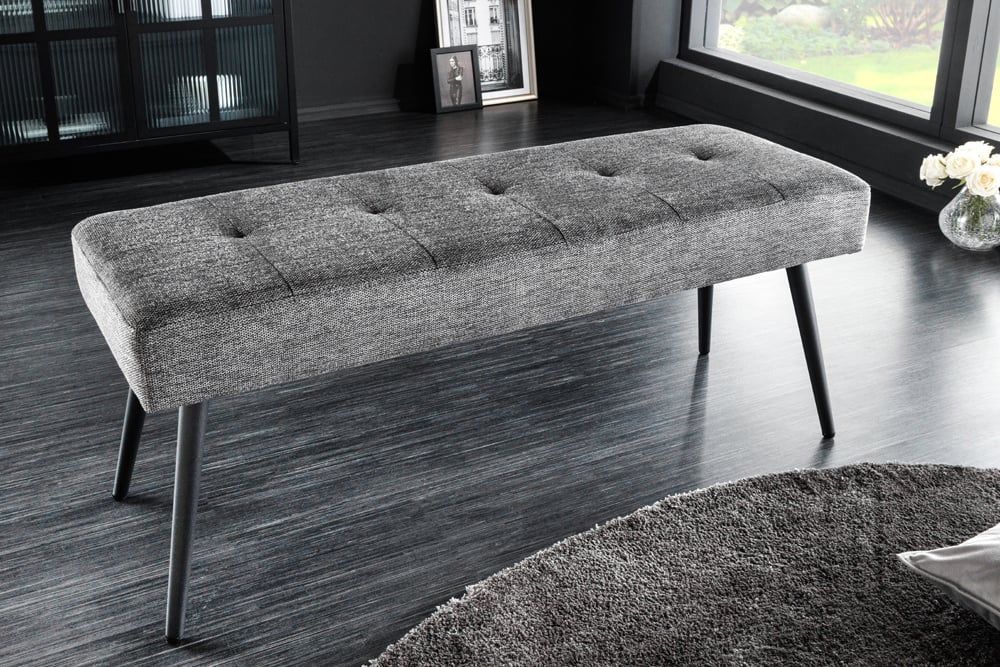 Invicta Interior BOUTIQUE Designbank 100 cm – Grijze Structuurstof & Zwarte Metalen Poten