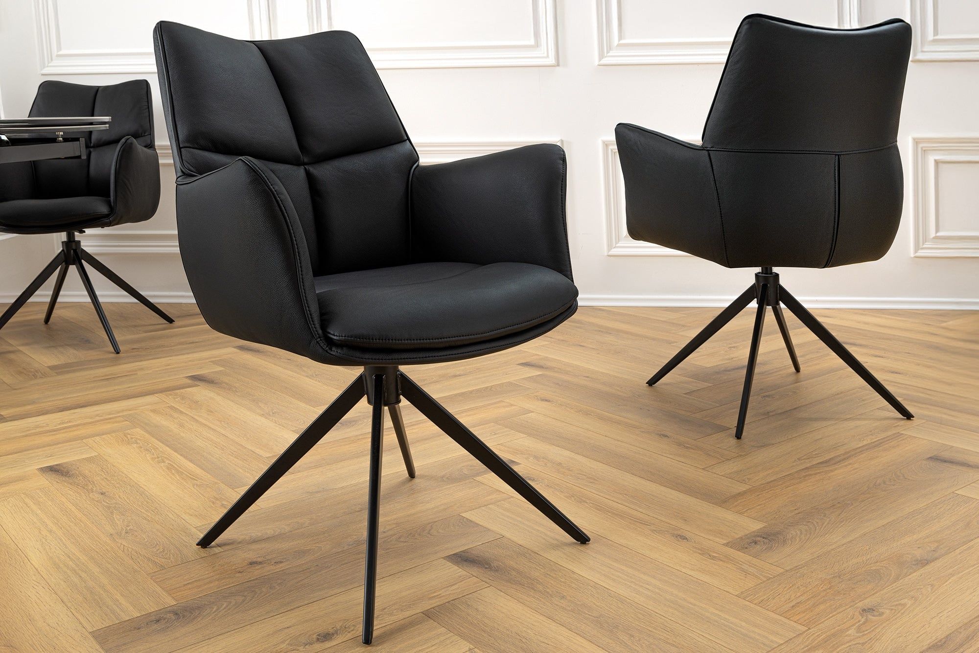 Invicta Interior Bureaustoel PAPILLON – Zwart Echt Leer met Metalen Frame