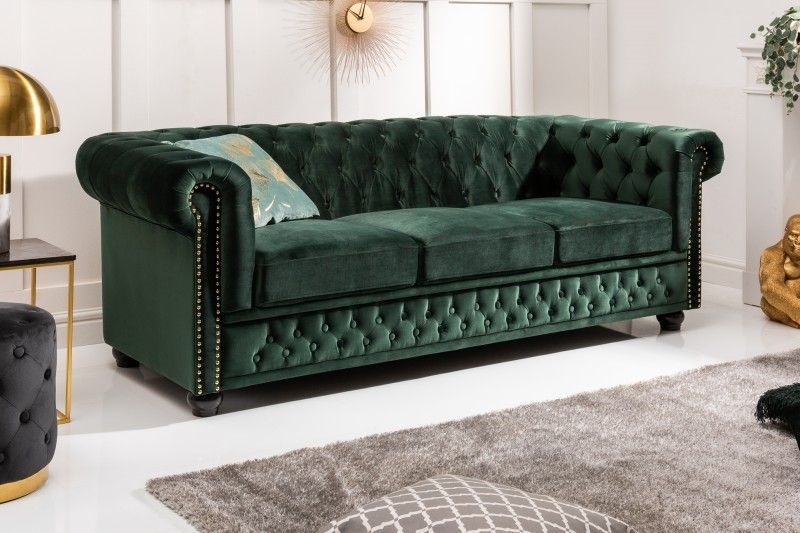 Invicta Interior Chesterfield 3‑zitsbank 205 cm – Luxe flesgroen fluweel met knoopstiksel