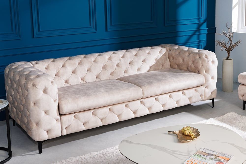 Invicta Interior Chesterfield 3‑zitsbank Modern Barok – 235 cm champagne fluweel