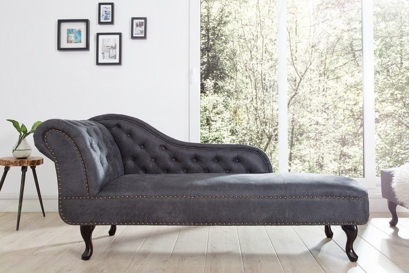 Invicta Interior Chesterfield Chaise Longue 170 cm – Antiekgrijs met knoopstiksel en klinknagels