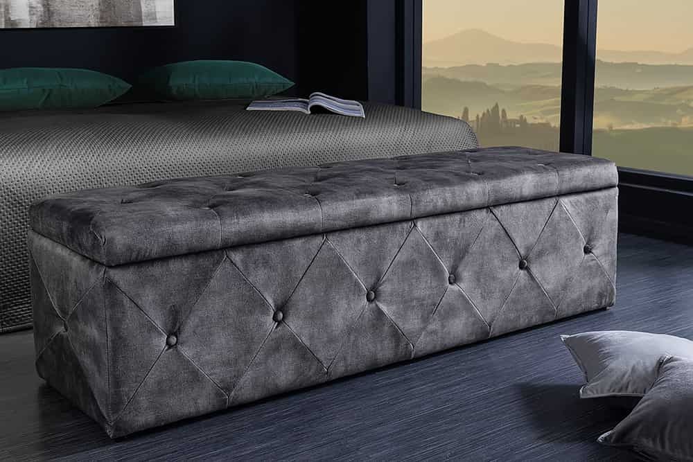 Invicta Interior Chesterfield Slaapbank Extravagancia – Luxe Grijze Fluwelen Slaapbank met Opbergruimte, 140 cm