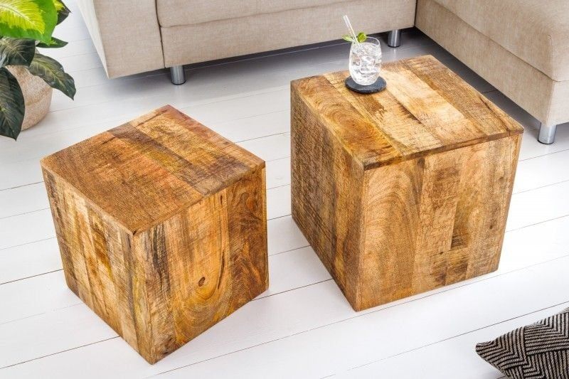 Invicta Interior CURACAO: set van 2 mangohouten bijzettafels – 40 cm