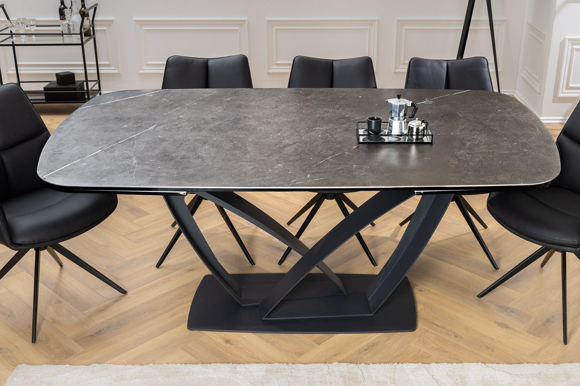 Invicta Interior Eettafel Papillon – Marmerlook, Grafiet, Keramiek & Gehard Glas (180‑260 cm)