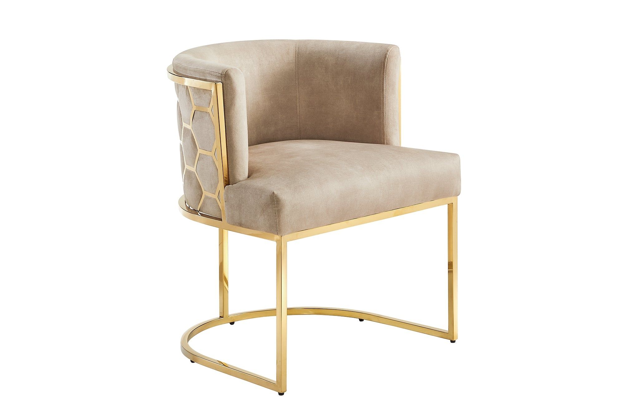 Invicta Interior ELEGANCE eetkamerstoel – fluweelbeige met goudkleurig roestvrijstalen frame
