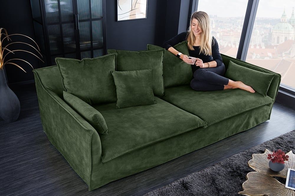 Invicta Interior Heaven 3‑zitbank – Donkergroen fluweel, 210 cm