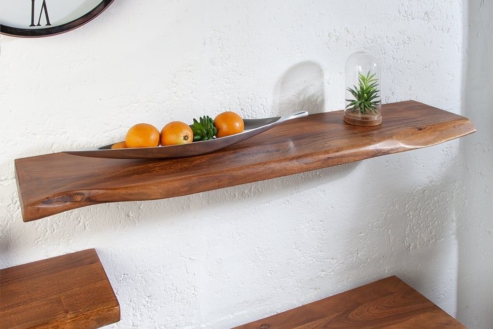 Invicta Interior MAMMUT 115 cm massieve acaciahouten wandplank met natuurlijke boomrand