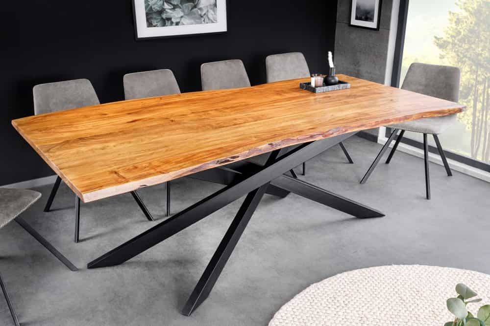 Invicta Interior Massief Acacia eettafel MAMMUT – 200 cm pure stijl met zwarte metalen rand
