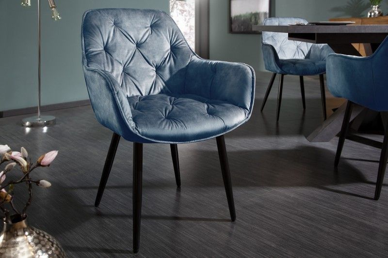 Invicta Interior Milano stoel – luxe petrol fluweel met Chesterfield‑quilt