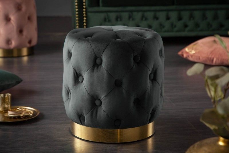 Invicta Interior Modern Barok Kruk 40 cm – Zwart Goud Chesterfield