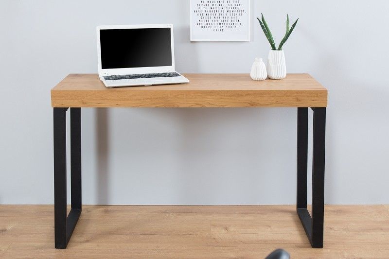 Invicta Interior OAK DESK: stijlvolle eiken console met vintage metalen frame