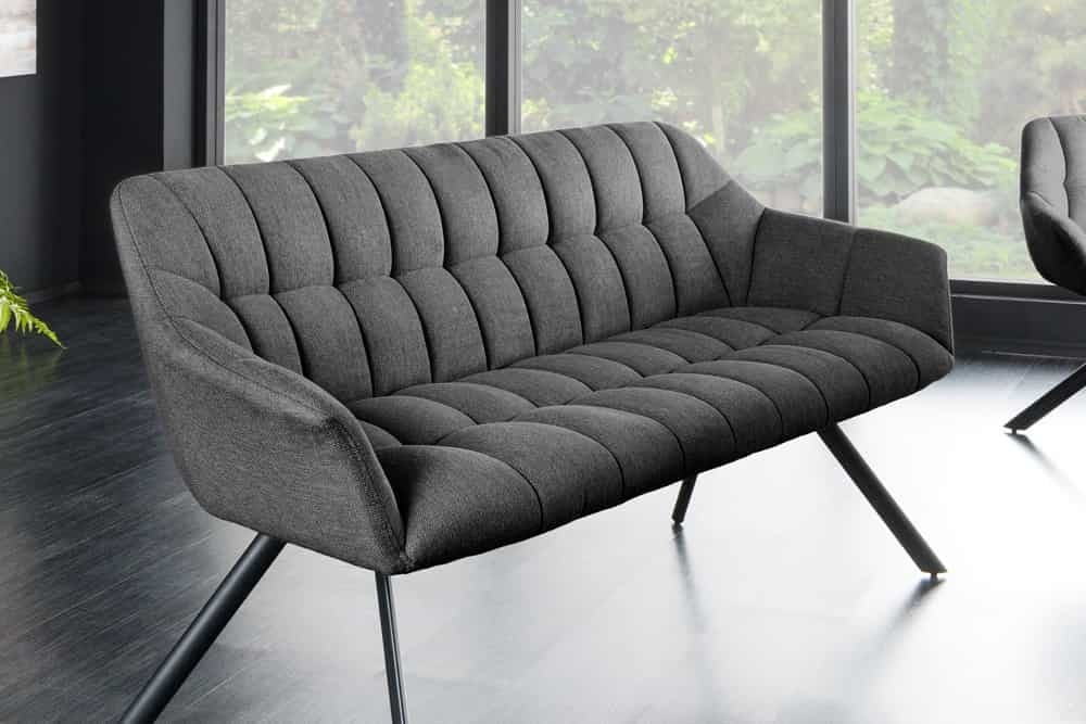Invicta Interior PAPILLON eetkamerbank 165 cm – Antraciet flatweave & zwart metalen frame