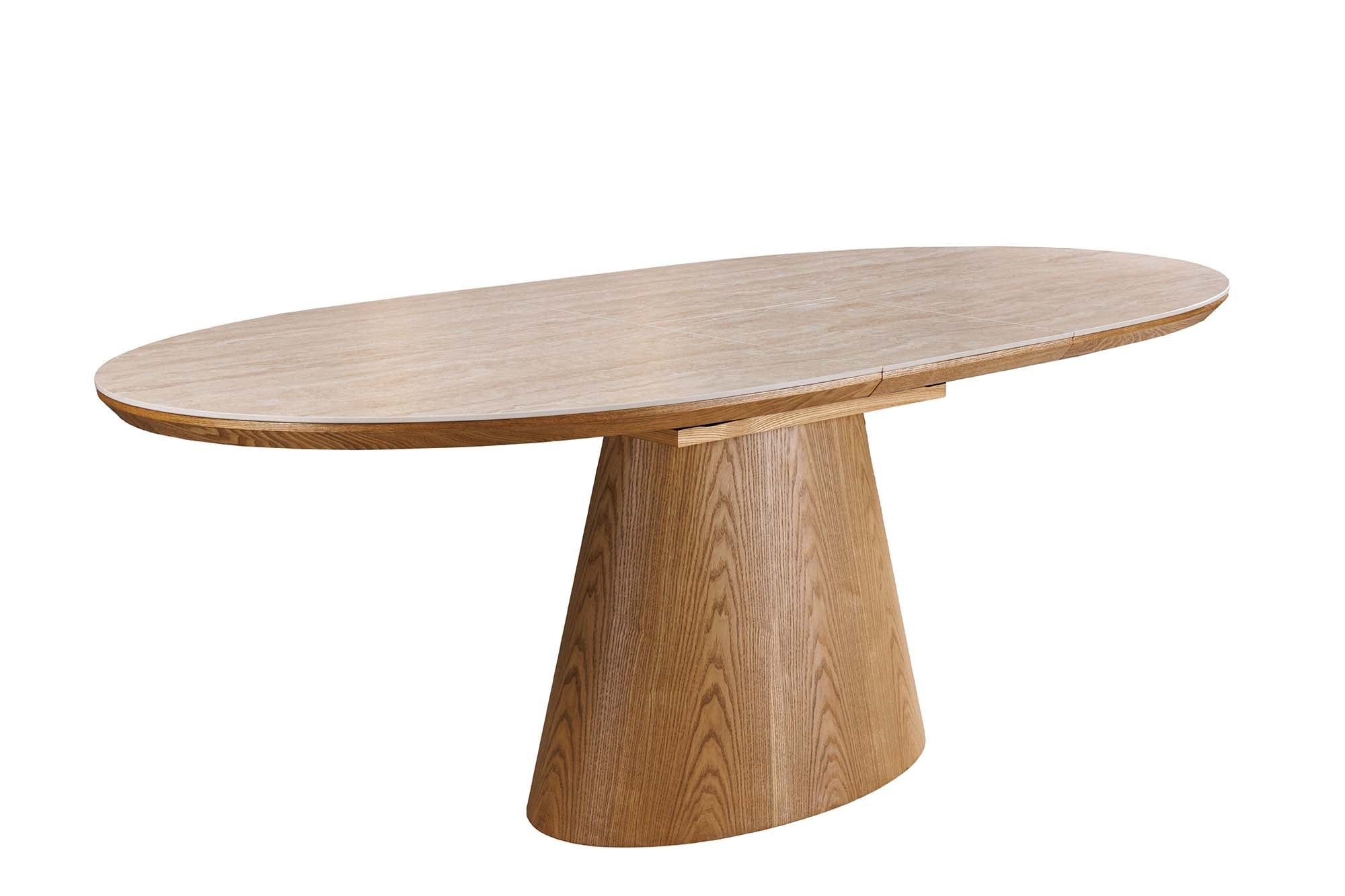 Invicta Interior uitschuifbare eettafel 160‑200 cm – eikenlook met keramisch travertinblad