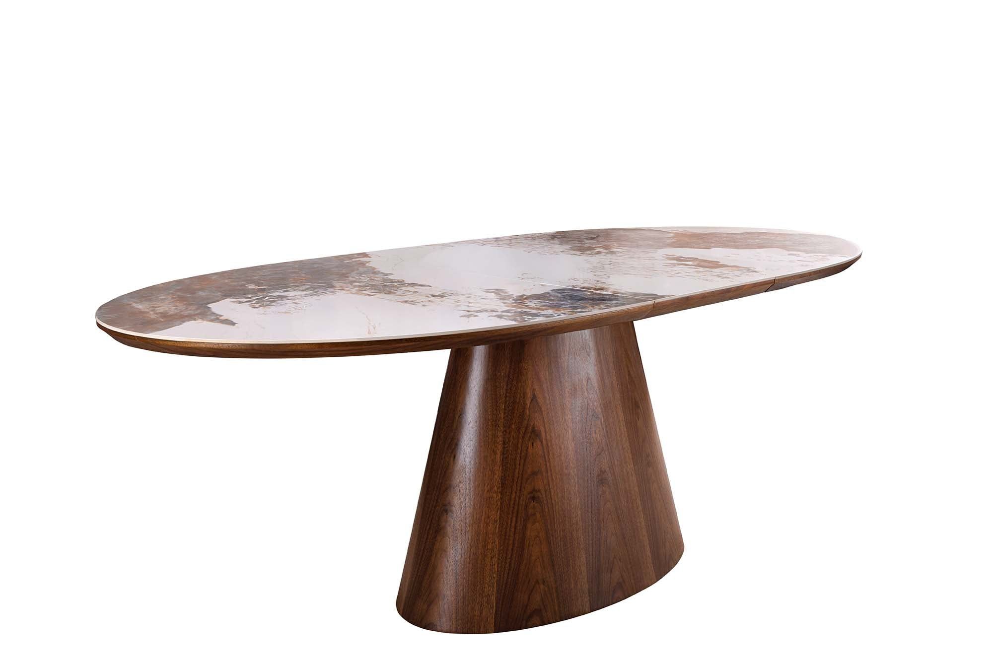 Invicta Interior uitschuifbare eettafel 160‑200 cm – keramisch blad in walnoothout‑ en natuursteenlook