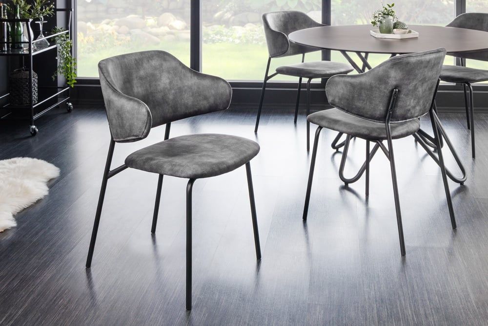 Invicta Interior VOGUE eetkamerstoel – grijs fluweel met zwarte metalen poten