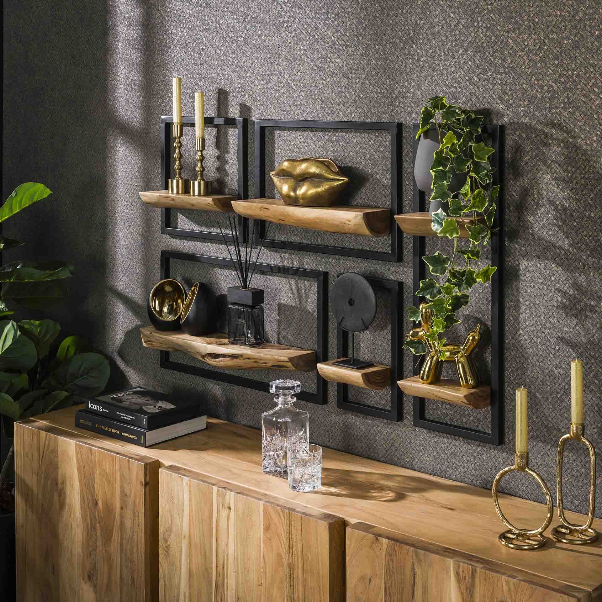 Jacintha Acacia wandplank set – massief, robuust en stijlvol