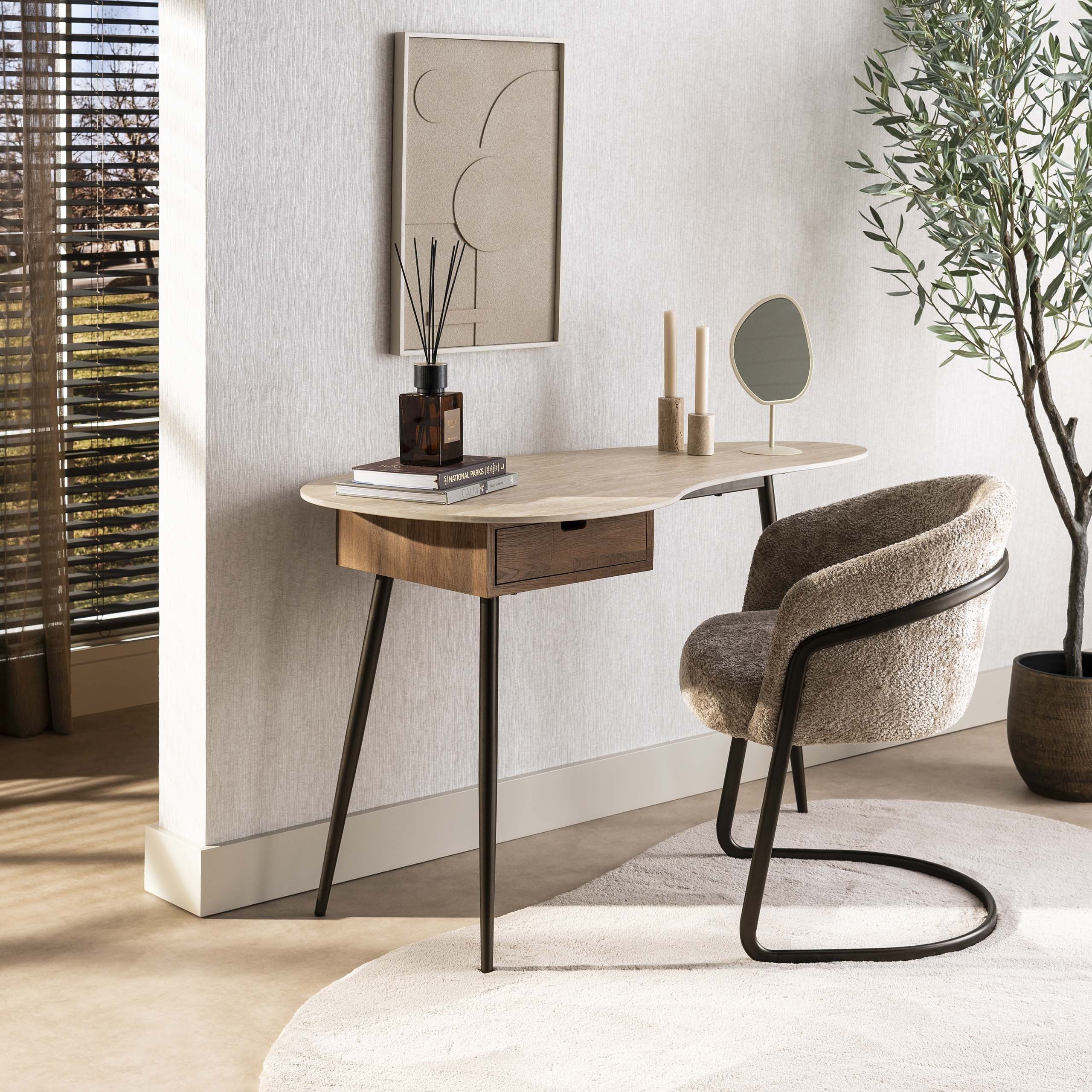Jaems kaptafel/bureau – Moderne elegance in travertin- en eikenlook