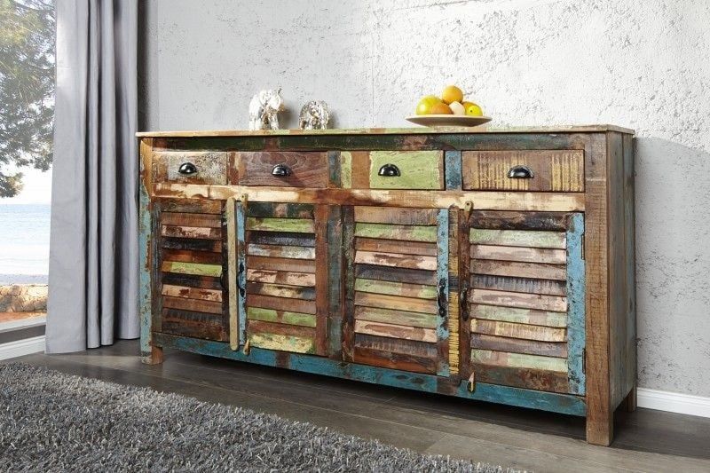 Jakarta dressoir – kleurrijk gerecycled massief hout van vissersboten