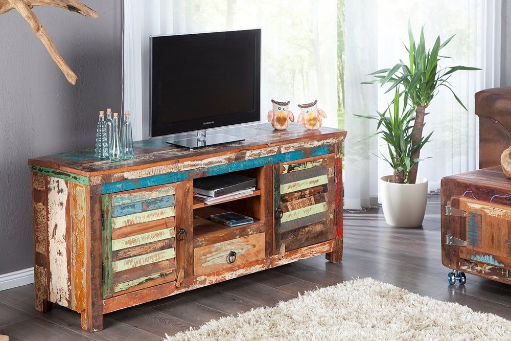 JAKARTA TV‑meubel 150 cm – Kleurvolle, gerecyclede massiefhouten media‑oplossing van Invicta Interior