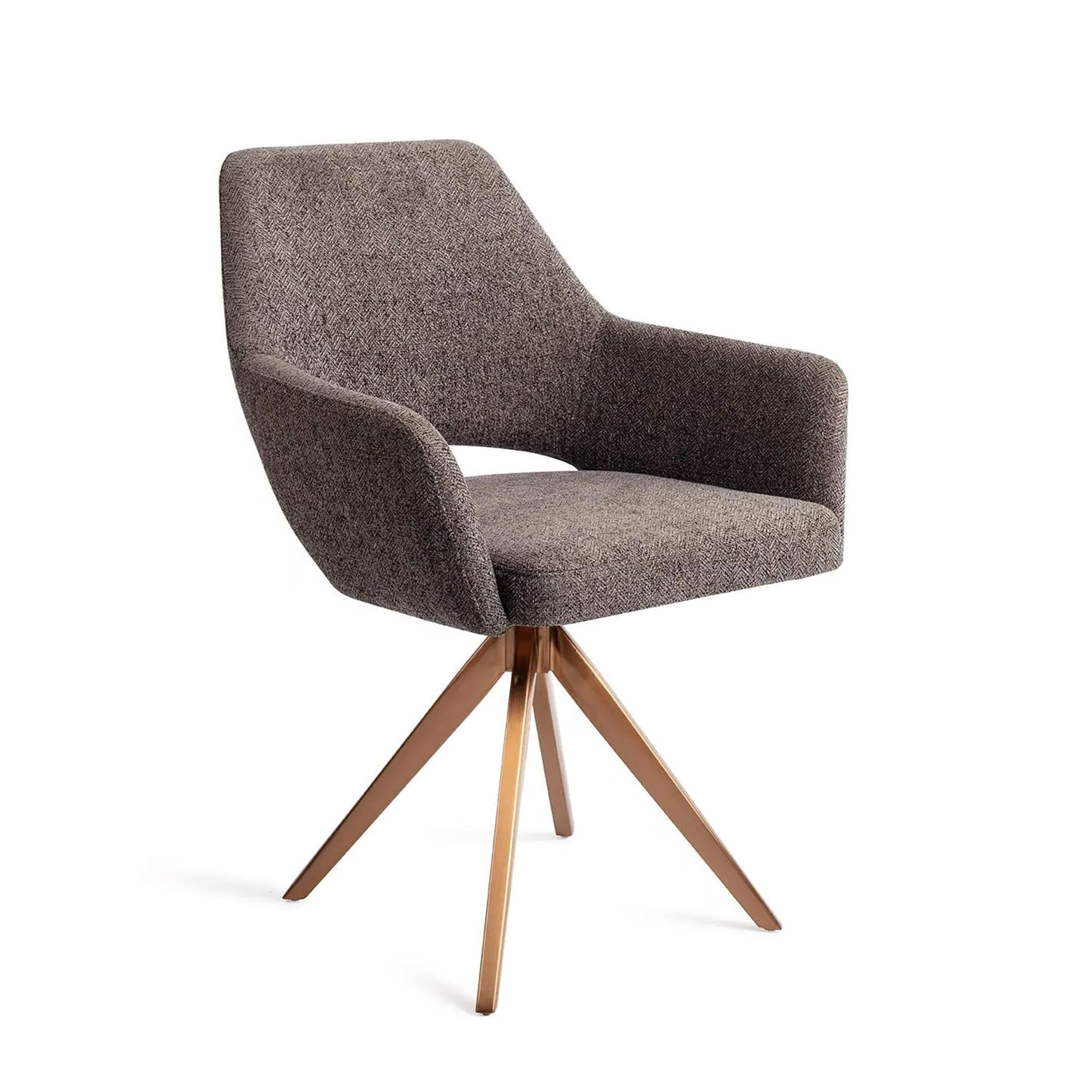 Jesper Home Yanai Turn Eetkamerstoel – Rose Gold met Amazing Grey bekleding