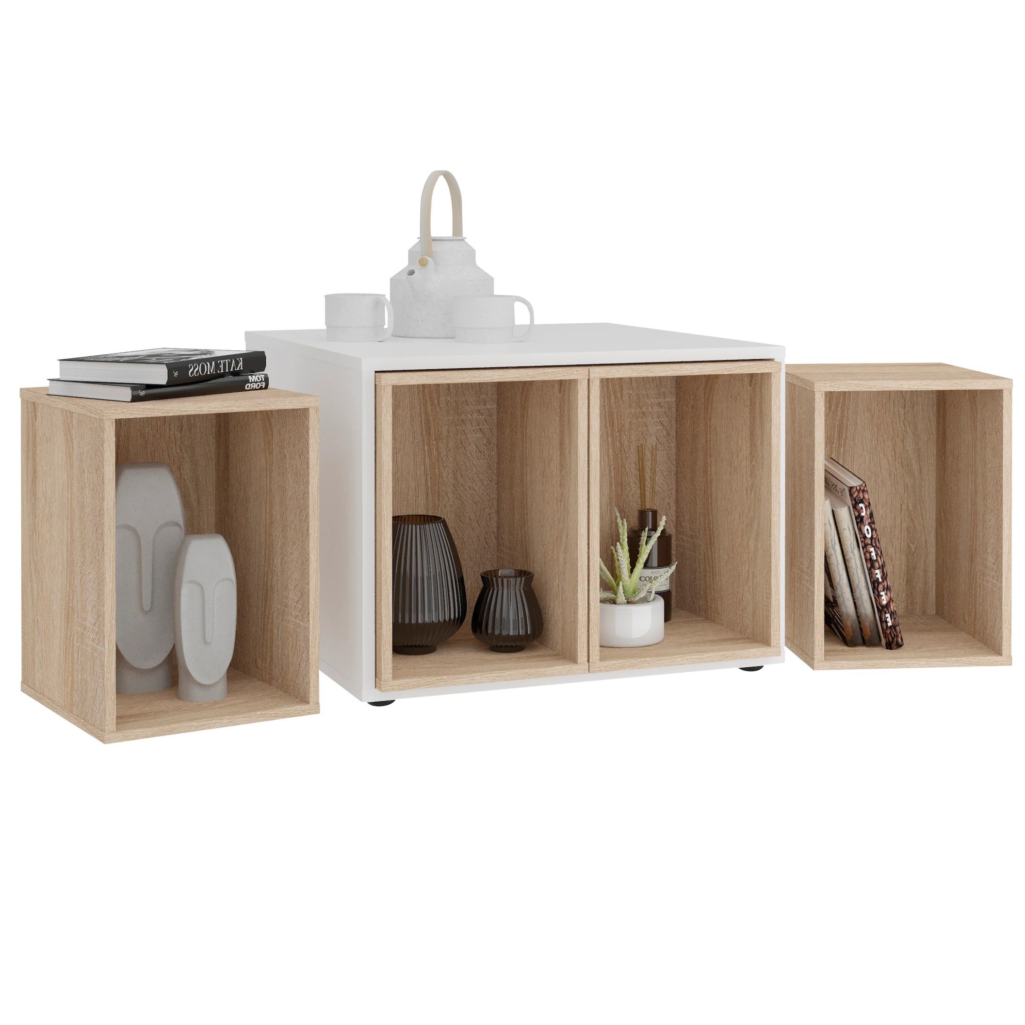 Joker Bijzettafel Set – stijlvol wit‑eiken design met slimme opbergruimte
