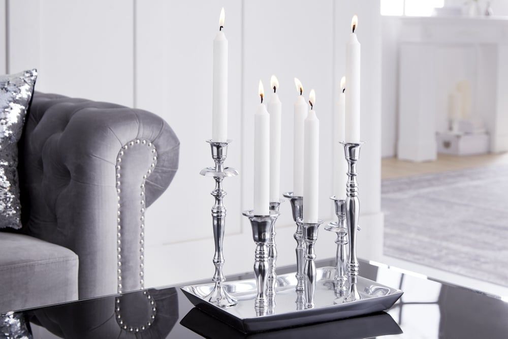 Kandelaar Modern Barok – 30 cm, 7‑vlammen, zilver gepolijst aluminium – Invicta Interior