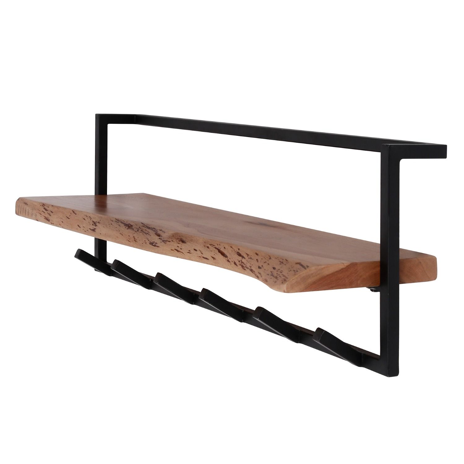 Kapstok Air Solid – massieve acacia hoedenplank met 6 haken