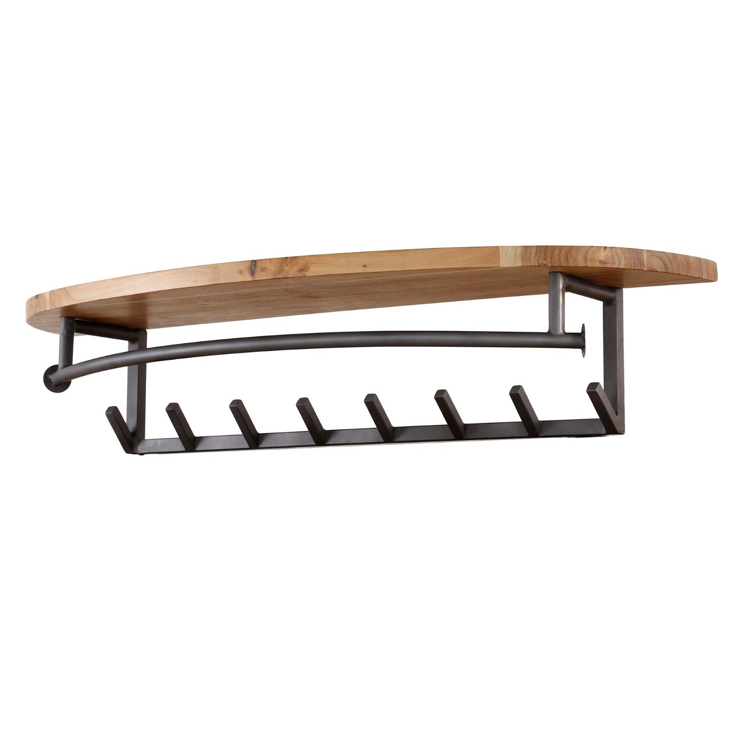 Kapstok Round roede & hoedenplank – massief acaciahout, 8 haken