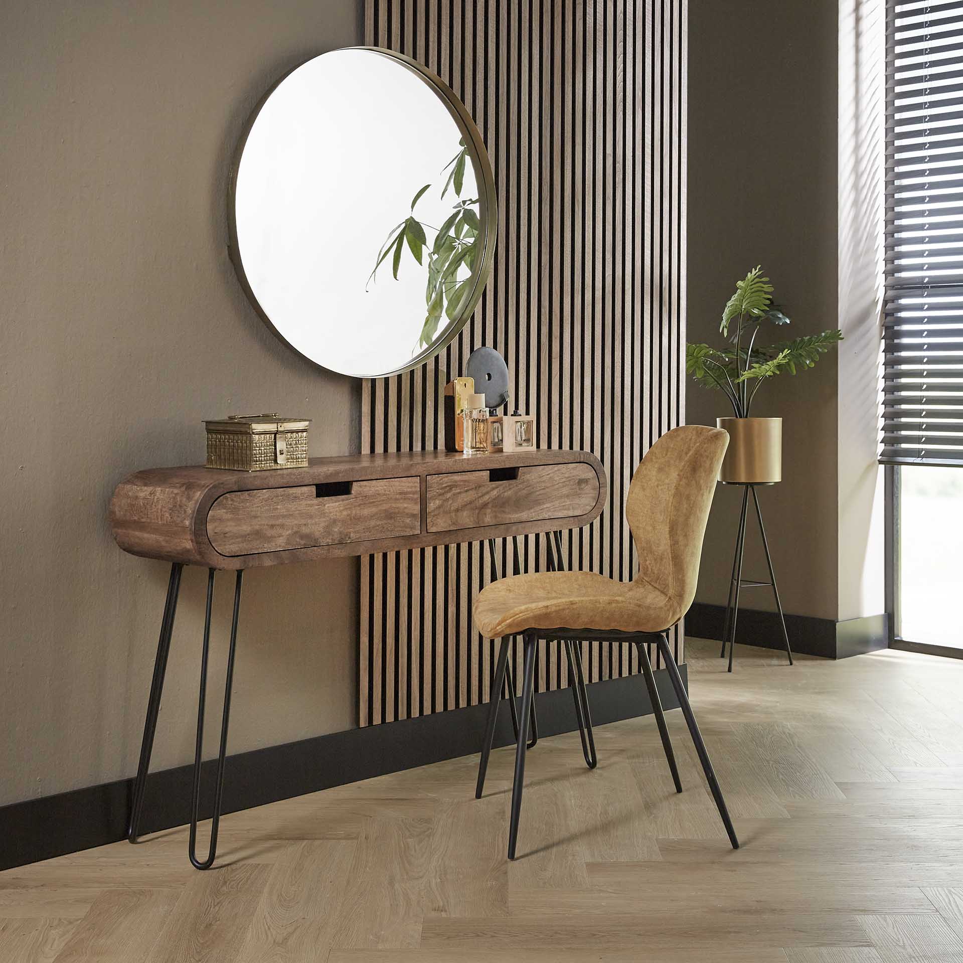 Kaptafel Barrel 120 cm – Stijlvolle make‑up en haltafel van mango hout