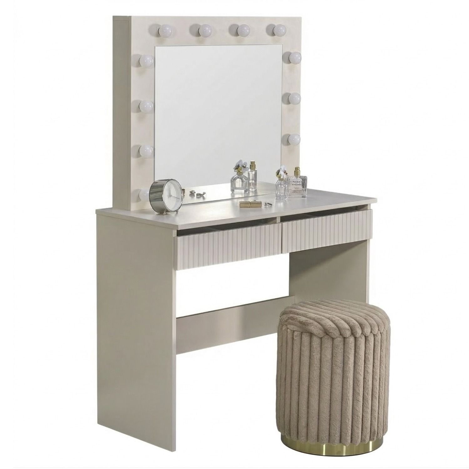 Kaptafel Charme Kashmir 94 cm – Taupe make‑uptafel met spiegel en LED