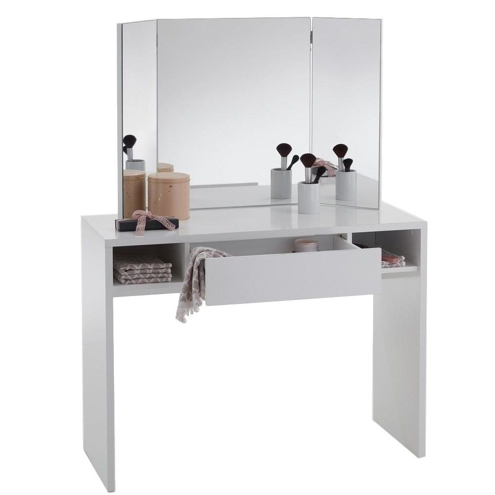 Kaptafel Schminki – Strakke witte make‑up tafel met draaibare spiegel (100 cm)
