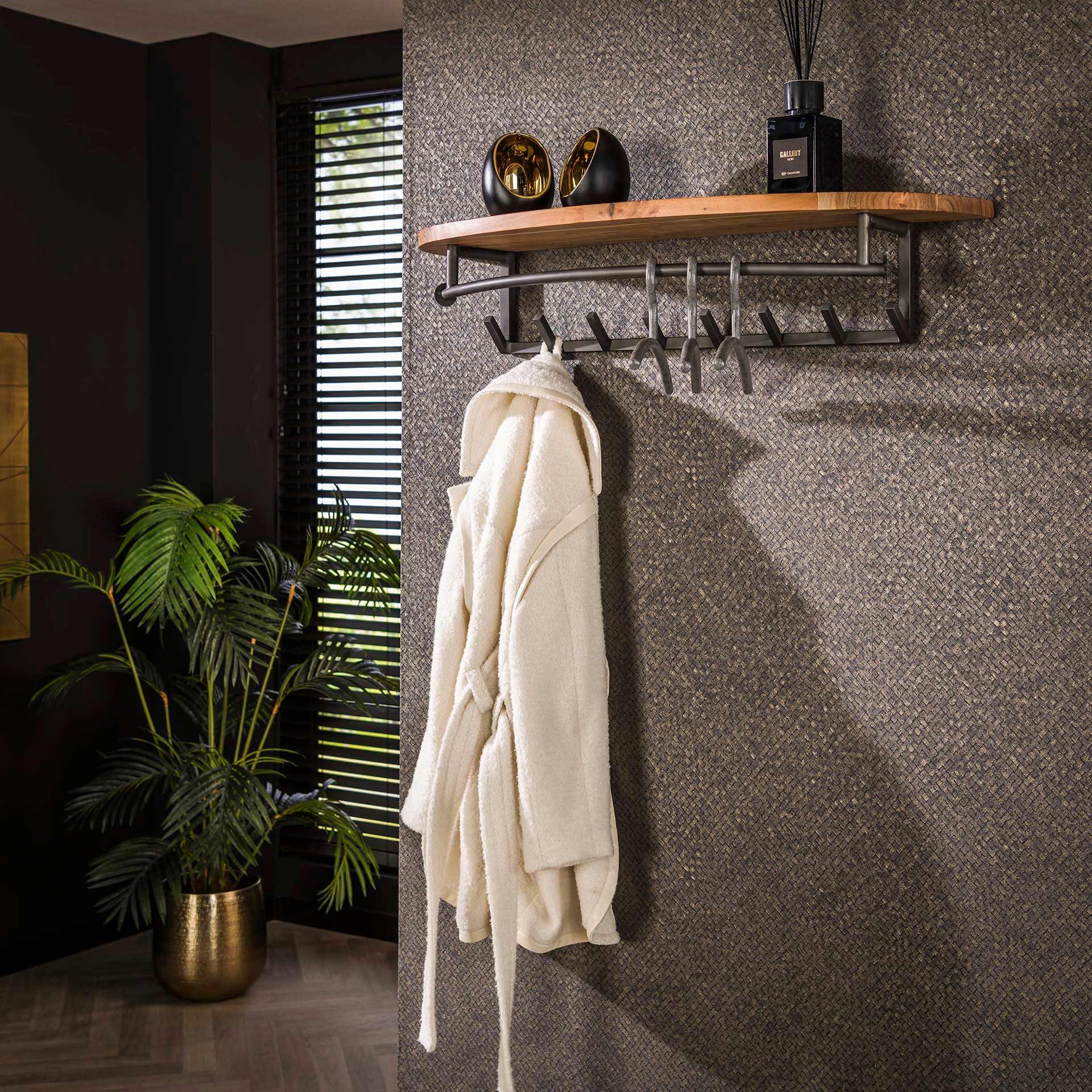 Karia Kapstok – Massief Acaciahout met 8 Haken en Ronde Hoedenplank