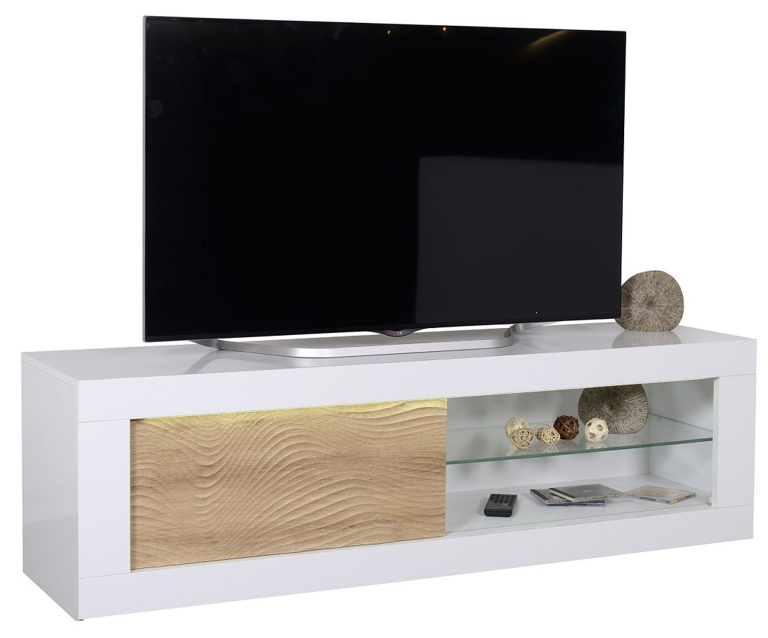 Karma tv‑meubel 170 cm – Hoogglans wit met Sonoma eiken en LED‑verlichting