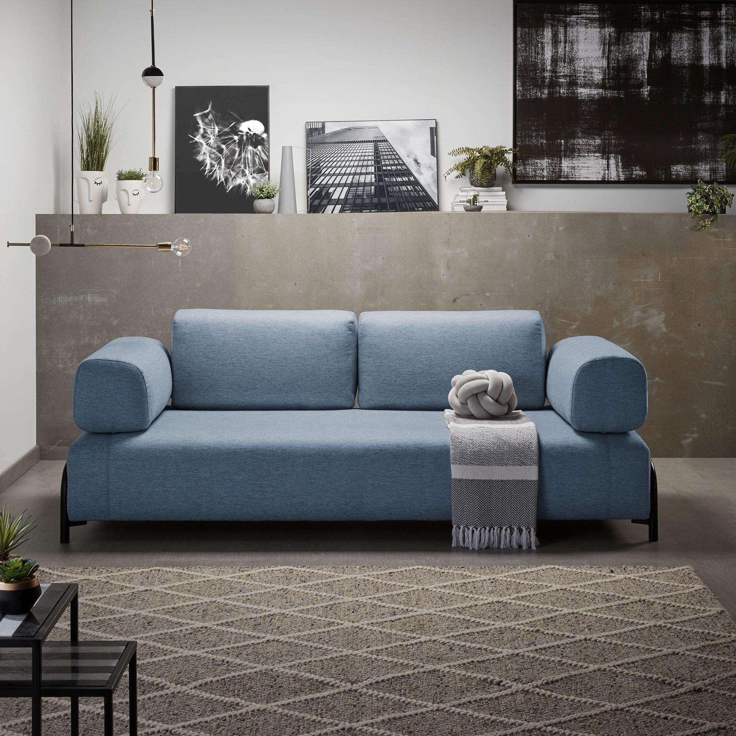 Kave Home 3‑zits bank Compo – stijlvolle blauwe loungebank