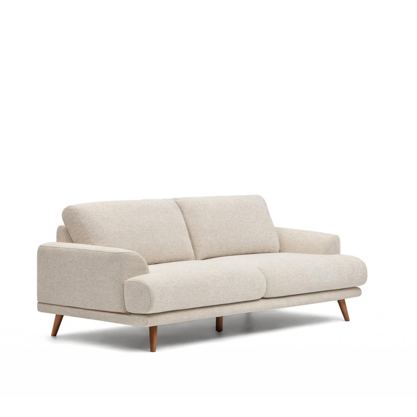 Kave Home 3‑zits bank Karin – Fluweelzachte chenille bank in beige & walnoot