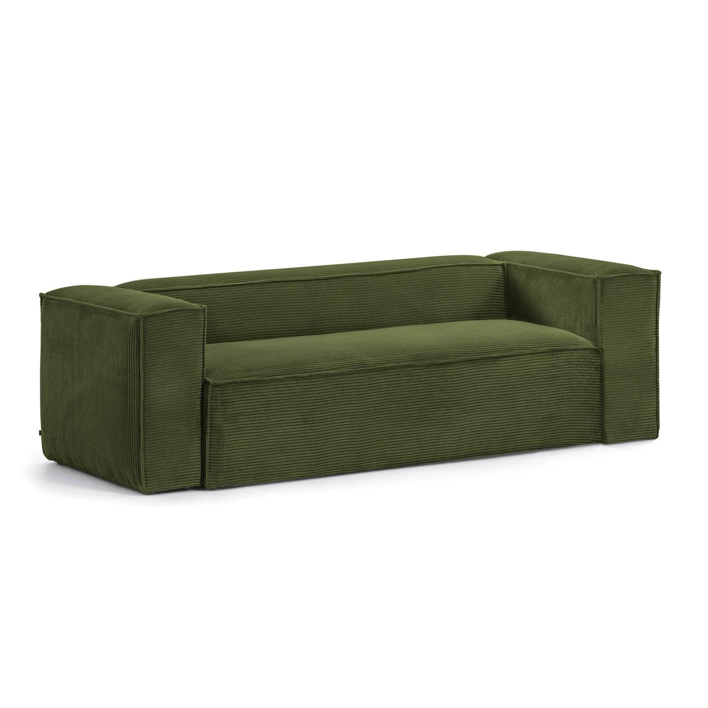 Kave Home 3‑zitsbank Blok 240 cm – Donkergroen, duurzaam ribfluweel