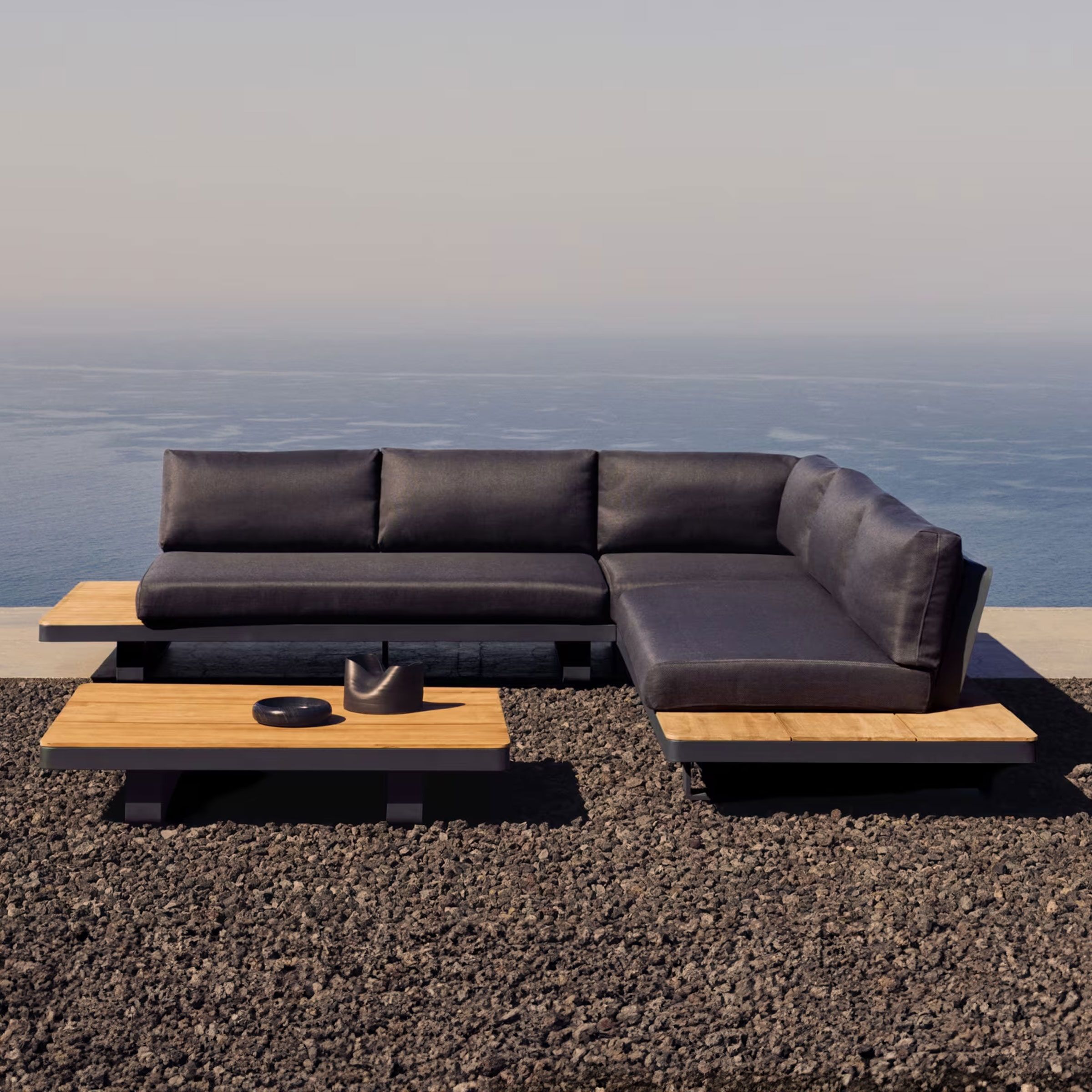 Kave Home 5‑zits Loungeset Tosqueta – donkergrijs, massief teakhout
