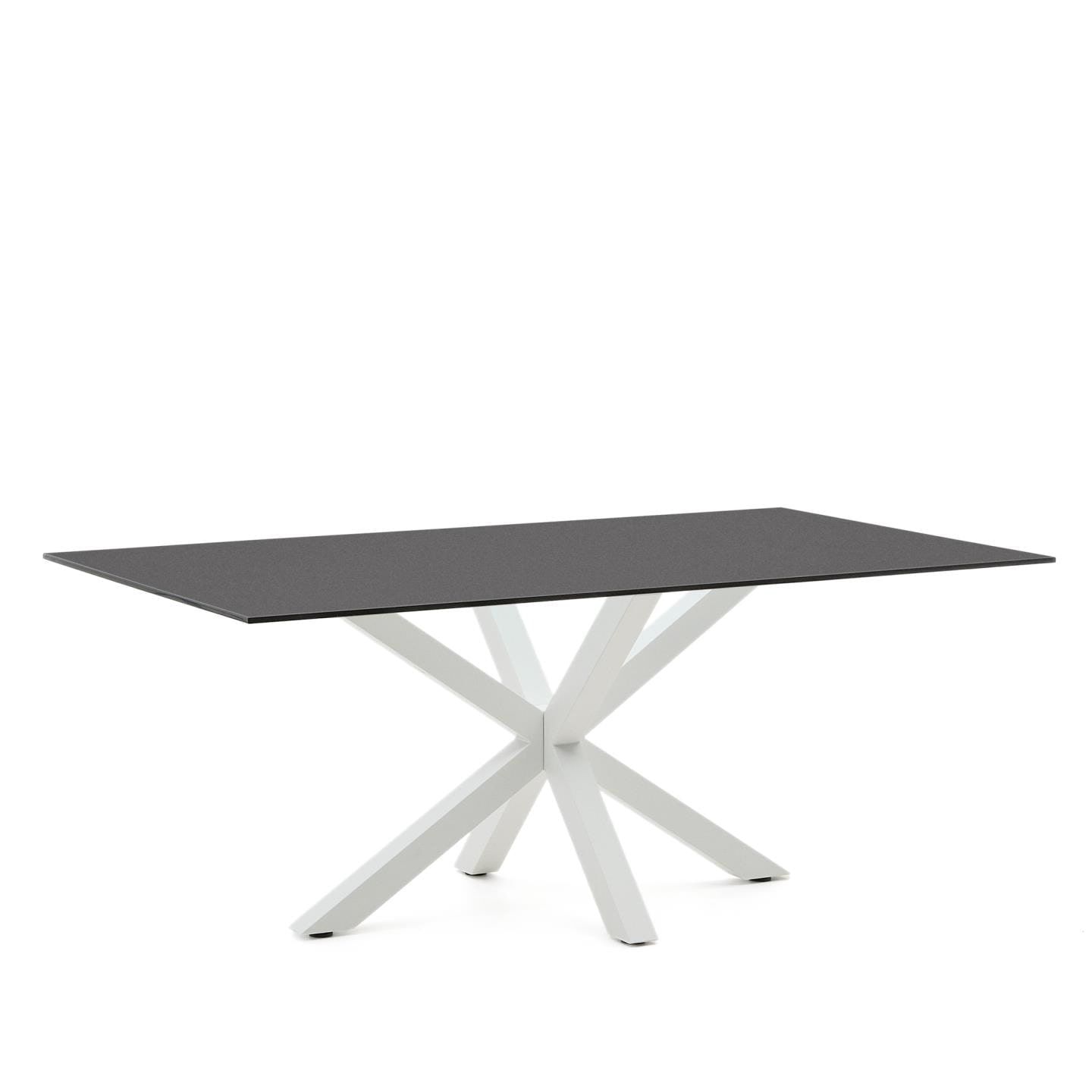 Kave Home Argo eettafel 200×100 cm – strak zwart glazen blad met kruispoot