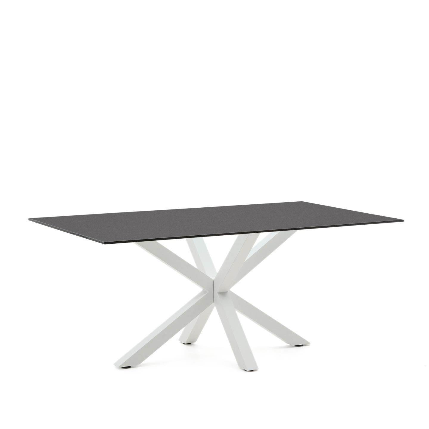 Kave Home Argo eettafel – strak design in zwart‑wit met massief acaciahout en glas