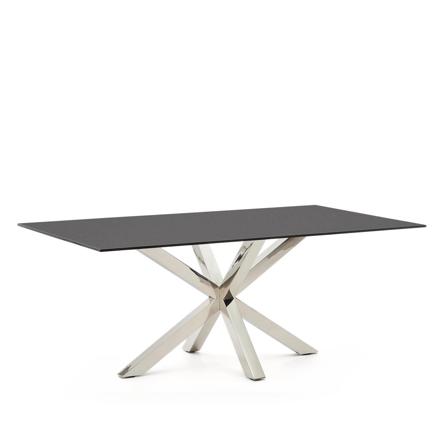 Kave Home Argo Eettafel – Strak Zwart Design met Gehard Glazenblad, 200 × 100 cm