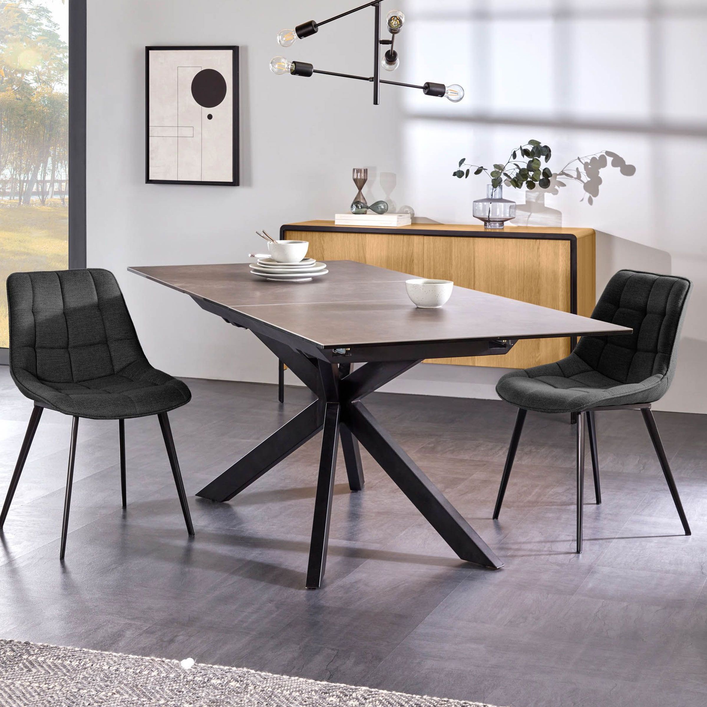 Kave Home Atminda – Uitschuifbare eettafel met keramisch blad in zwart